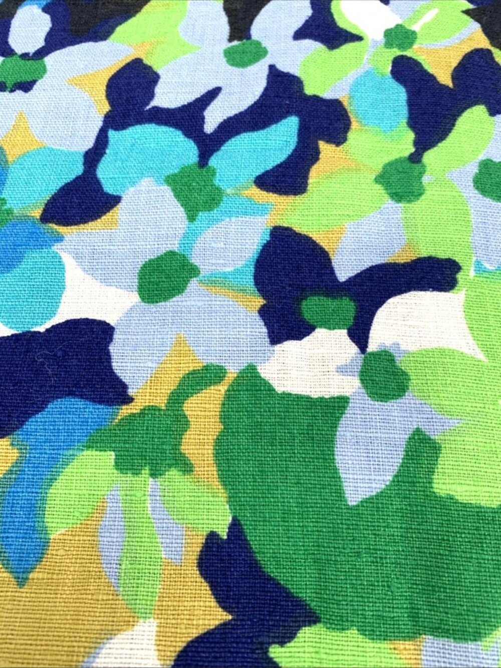 Bark Cloth Fabric Floral Mod Style Colorful Blue Green 88 x 45 NOS Vintage